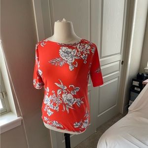 Orange top with Gray Fl.oral Design by Talbots